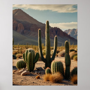 Affiche Paysage Désertique Géométrique de Cactus