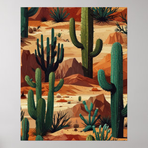 Affiche Paysage Désertique Géométrique de Cactus