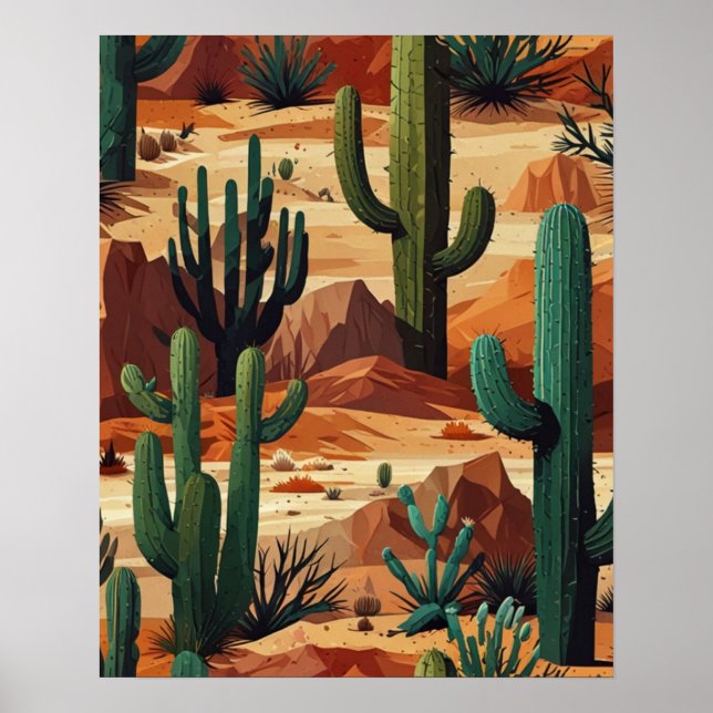 Affiche Paysage Désertique Géométrique de Cactus (Devant)