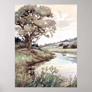 Affiche Paysage d'été aquarelle