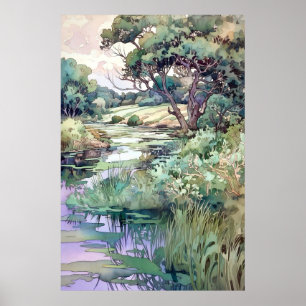 Affiche Paysage d'été aquarelle