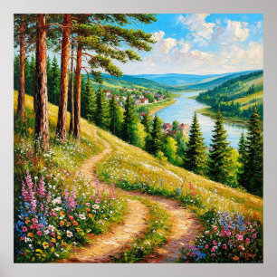 Affiche Paysage d'été coloré avec des fleurs sauvages