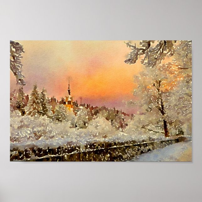 Affiche Paysage d'hiver aquarelle peinture (Devant)