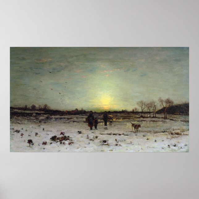 Affiche Paysage d'hiver au coucher du soleil (Devant)
