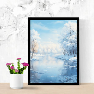 Affiche paysage d'hiver avec lac gelé tranquille