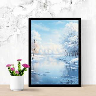 Affiche paysage d'hiver avec lac gelé tranquille