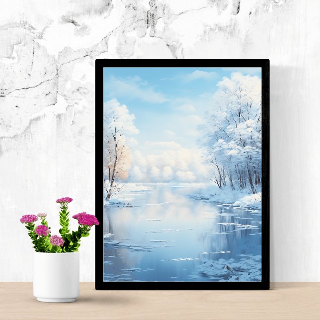 Affiche paysage d'hiver avec lac gelé tranquille (Créateur téléchargé)