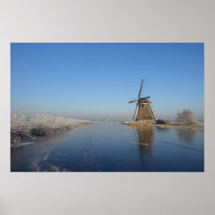 Affiche Paysage d'hiver avec moulin à vent et glace
