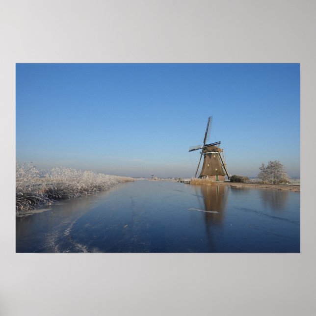 Affiche Paysage d'hiver avec moulin à vent et glace (Devant)