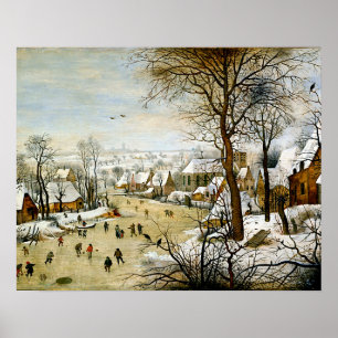 Affiche Paysage d'hiver avec patineurs