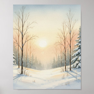 Affiche Paysage d'hiver cosy à l'aquarelle – Lever de sole