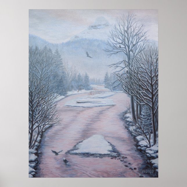 Affiche Paysage d'hiver Peinture 9 Eagles Cheakamus River (Devant)