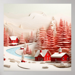 Affiche Paysage d'hiver scandinave en 3D