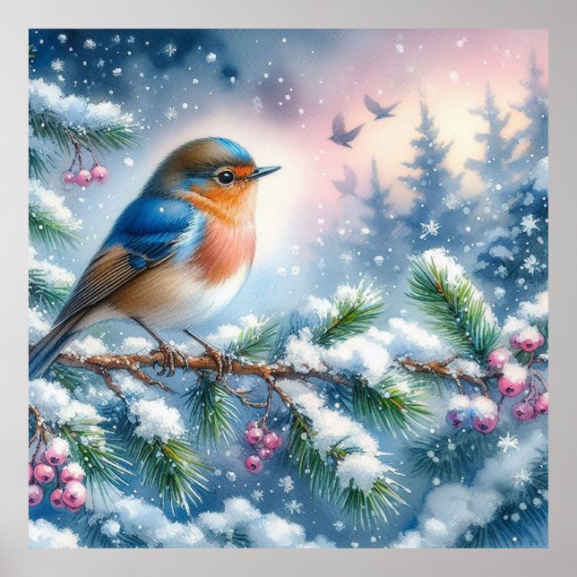Affiche Paysage d'oiseaux et d'hiver 9 (Devant)