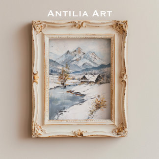 Affiche Paysage du Cabine de la montagne vintage Snowy