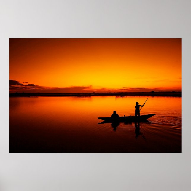 Affiche Paysage du coucher de soleil avec un bateau-68465 (Devant)
