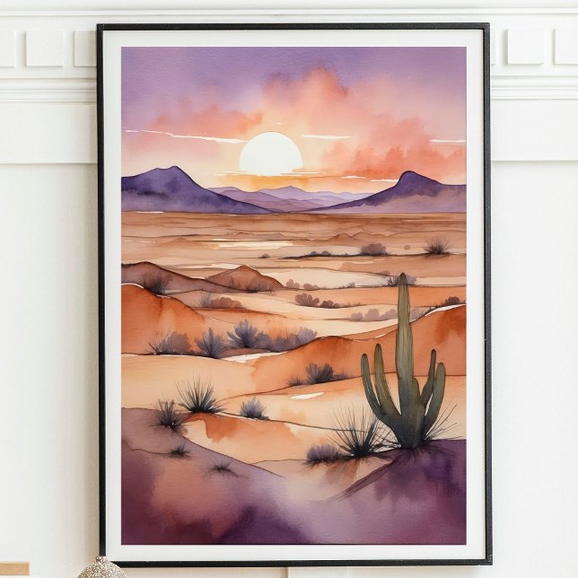 Affiche Paysage du désert d'aquarelle avec coucher de sole (Créateur téléchargé)