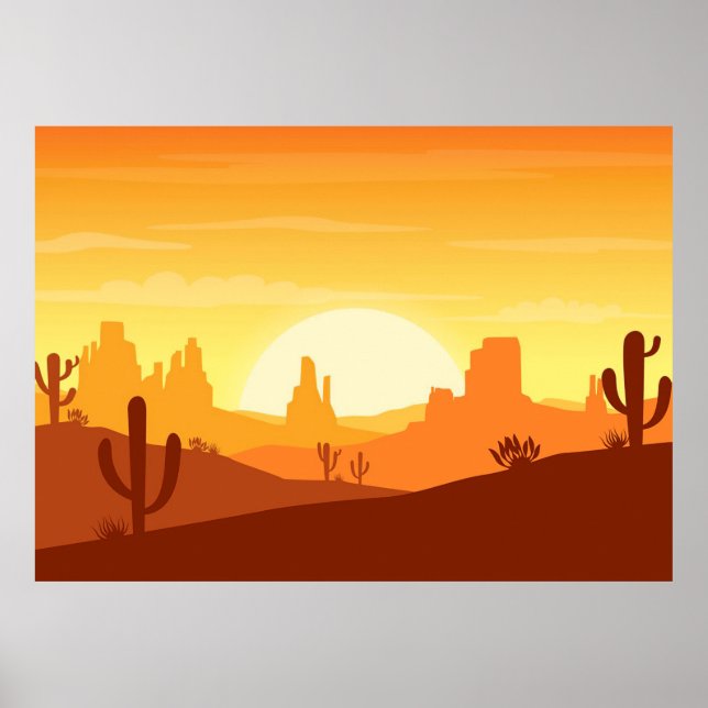 Affiche Paysage du désert de Cactus (Devant)