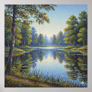 Affiche Paysage du lac Pointillism