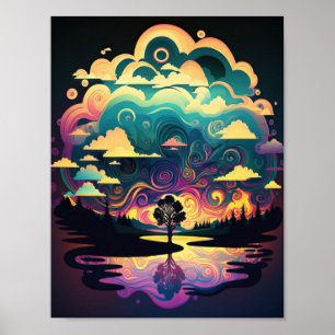 Affiche Paysage du lac Psychadélique