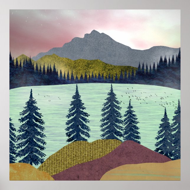 Affiche Paysage du lac Red Sky (Devant)