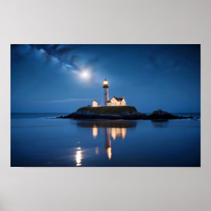 Affiche Paysage du phare Côte Océan Calme Mer Nuit