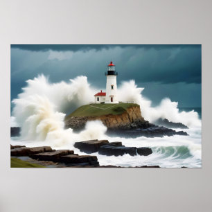 Affiche Paysage du phare Côte Océan Vagues Calme Mer