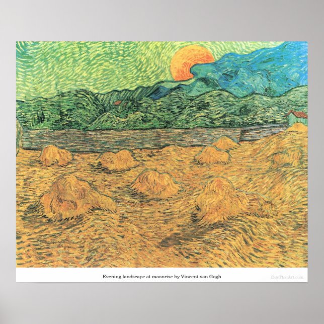Affiche Paysage du soir au lever du soleil par Vincent van (Devant)