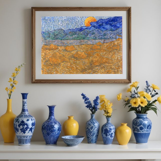 Affiche Paysage du soir avec la lune montante par Van Gogh (Créateur téléchargé)