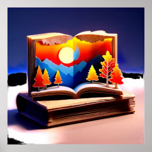 Affiche Paysage en papier découpé imaginatif