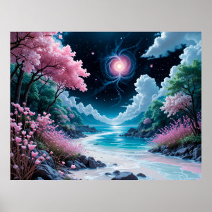 Affiche Paysage Enchanteur Avec Fleurs de Cerisier