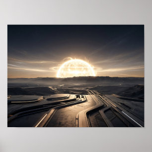Affiche Paysage énergétique solaire futuriste au crépuscul
