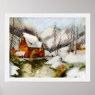 Affiche Paysage enneigé avec roue à eau