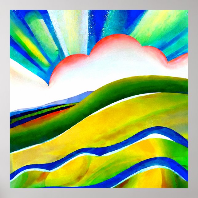 Affiche Paysage ensoleillé arc-en-ciel (Devant)