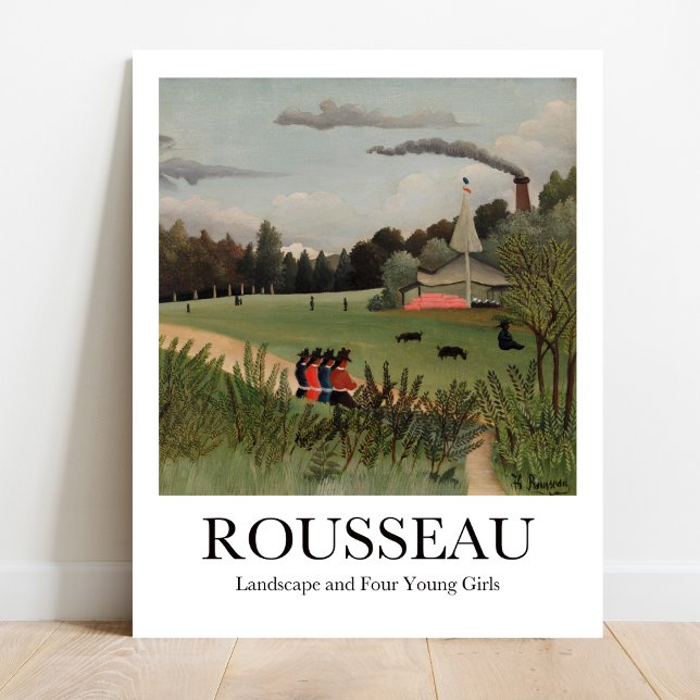Affiche Paysage et quatre jeunes filles par Henri Rousseau (Rousseau's Jungle Paradise: Escape with "Landscape & 4 Girls." High-quality art print)