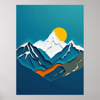 Affiche Paysage étonnant de montagne en papier coupé avec