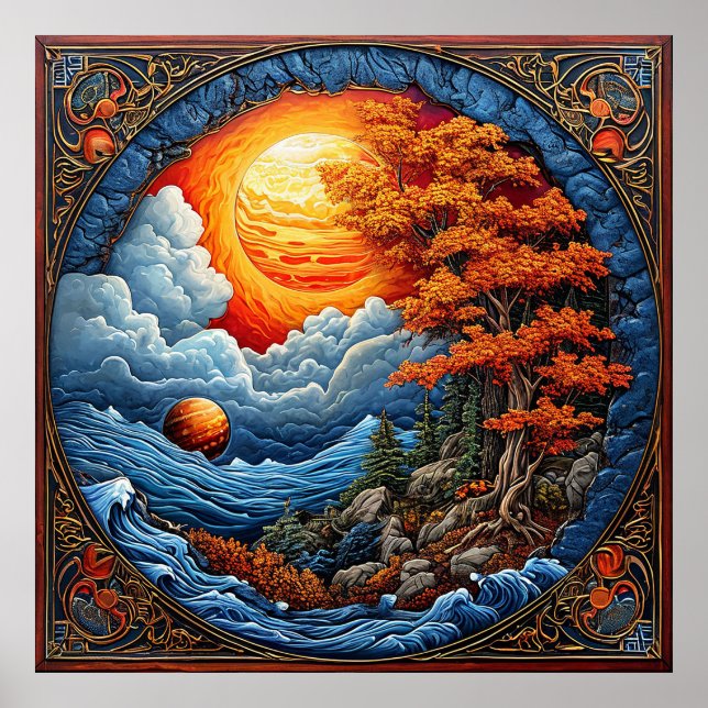 Affiche Paysage Fantastique Abstrait Vibrant (Devant)