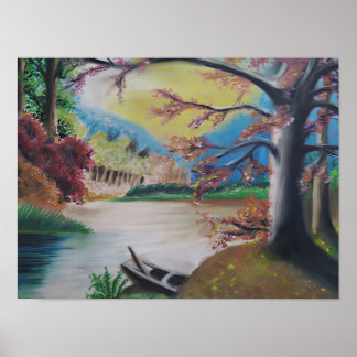 Affiche Paysage Fantastique avec des Arbres Colorés & Rayo