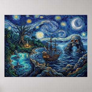 Affiche Paysage fantastique de Neverland sous une nuit éto