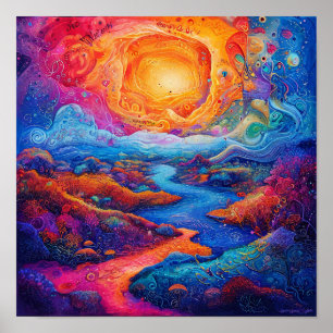 Affiche Paysage Fantastique Psychédélique Rêve 🌌✨🌀🌿