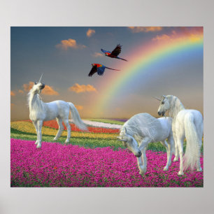 Affiche Paysage Fleur Arc-en-Ciel Licorne Magique Beau