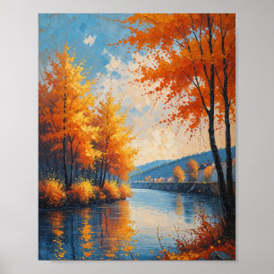 Affiche Paysage fluvial automnal vintage Art