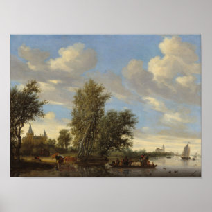 Affiche Paysage fluvial avec traversier, 1649 (huile sur t