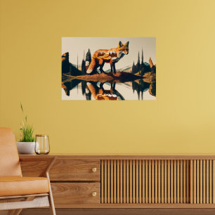 Affiche Paysage forestier abstrait renard rouge AI Nature