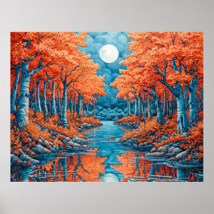 Affiche Paysage forestier coloré avec des arbres d'automne