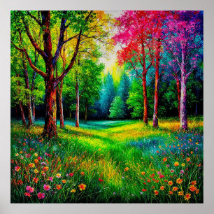 Affiche Paysage forestier coloré avec des arbres vibrants