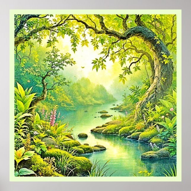 Affiche Paysage forestier éclairé (Devant)