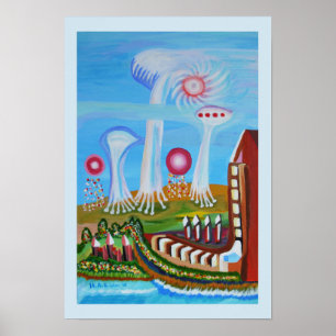 Affiche Paysage futur avec OVNI