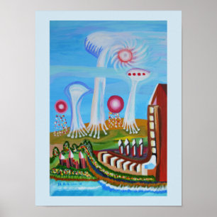 Affiche Paysage futuriste avec des ovnis