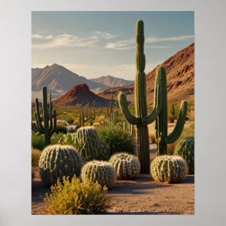 Affiche Paysage géométrique du désert de Cactus